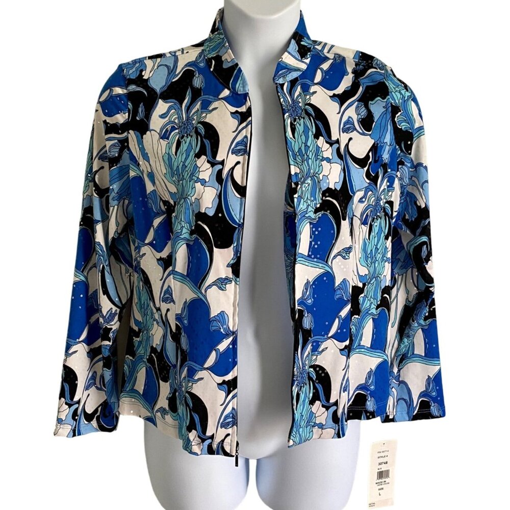 MSK Full Zip Lightweight Jacket Blue White Black with Sequins Large NEW NWT - Picture 3 of 15